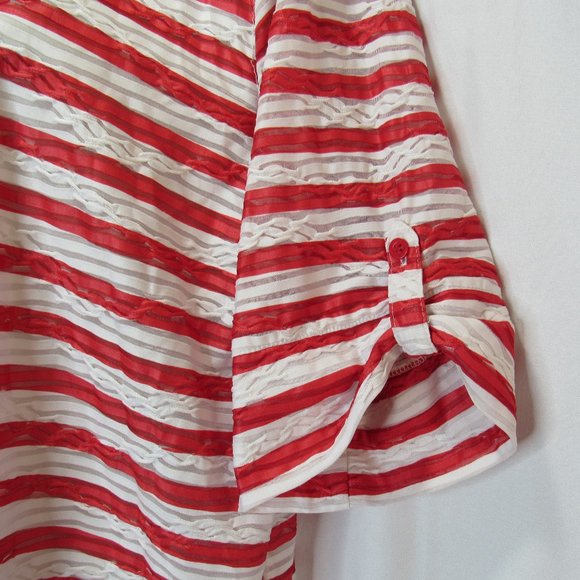 Vintage Cathy Daniels Women's Red Stripe Roll-Tab Blouses Shirts Size XL - Picture 4 of 8